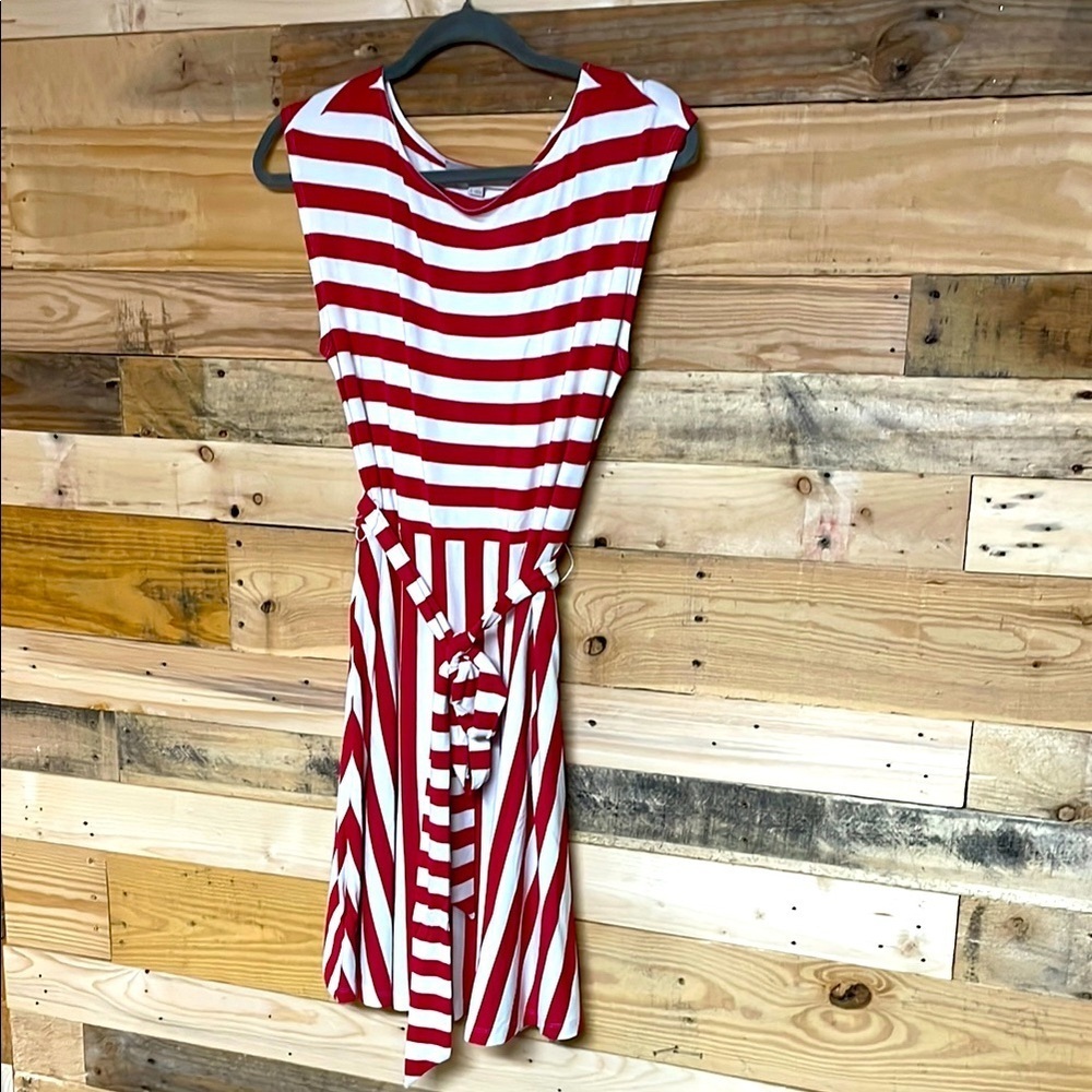 Loft size 6 Red and White Striped Sleeveless Stretchy Dress with tie